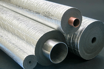 Usage examples of heat insulation materials (product name: Thermobreak®) on pipes used for air conditioning and heating/chilled water supply